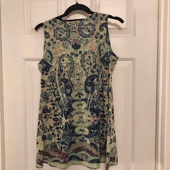 APT 9 Top Sleeveless Green Print Sz Med - Picture 5 of 8